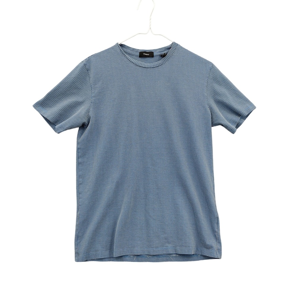 Theory Mens Quiet Luxury Minimalist Robot Jacquard Tee S Blue Pima Cotton Shirt